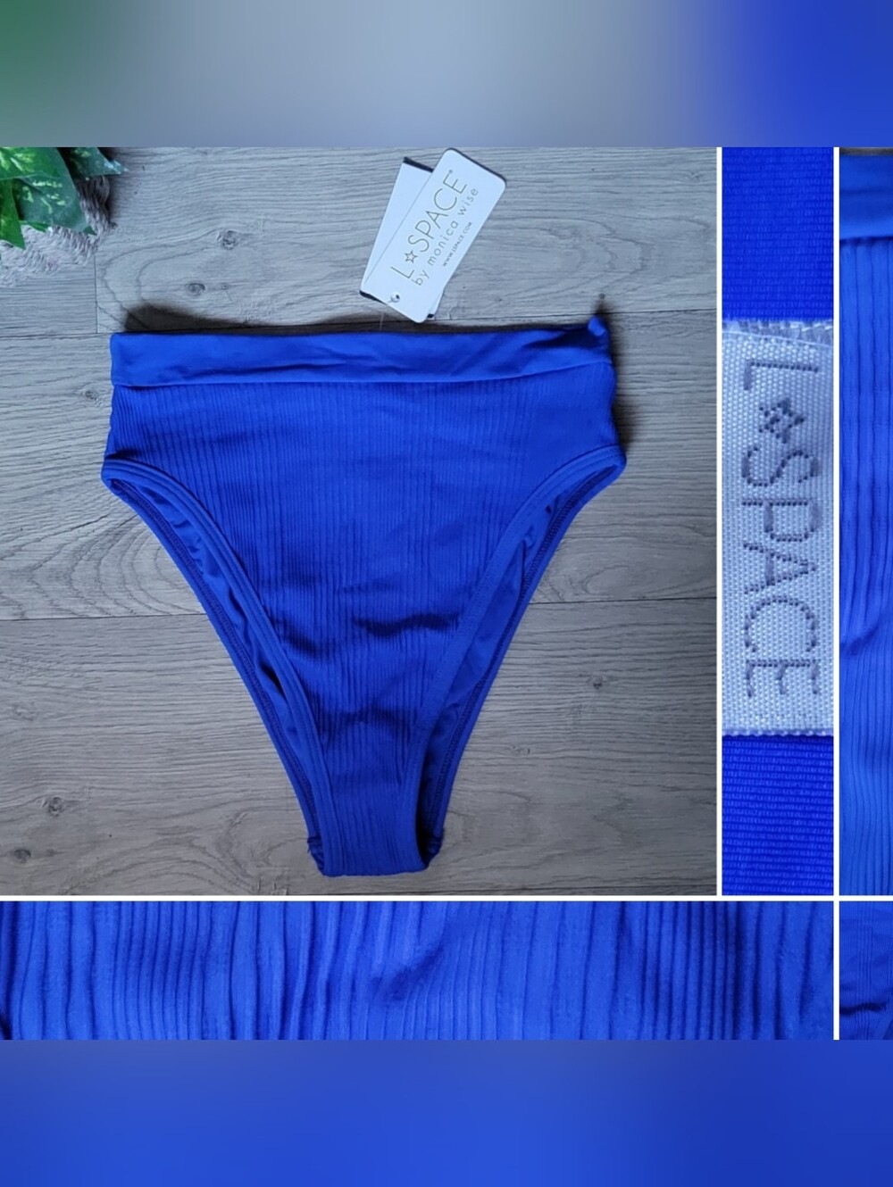 L*Space Bitsy Cut Royal Blue Frenchi Bikini Bottoms Ribbed Pique Fabric, Medium